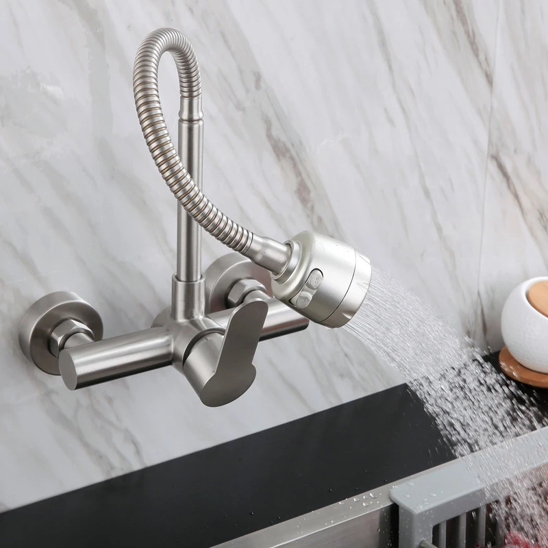 Commercial Kitchen Faucet - 304 Stainless Steel Kitchen Faucet Double