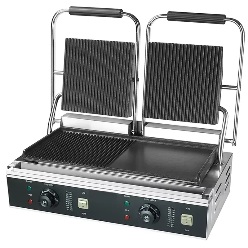 Commercial Kitchen Grill - Commercial Double Panini Contact Grill Stainless