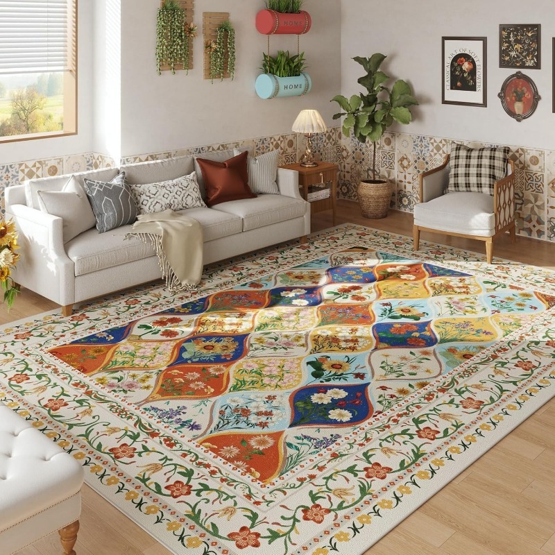 Commercial Dishwasher Table - Bohemian Floral Pattern Living Room Carpet