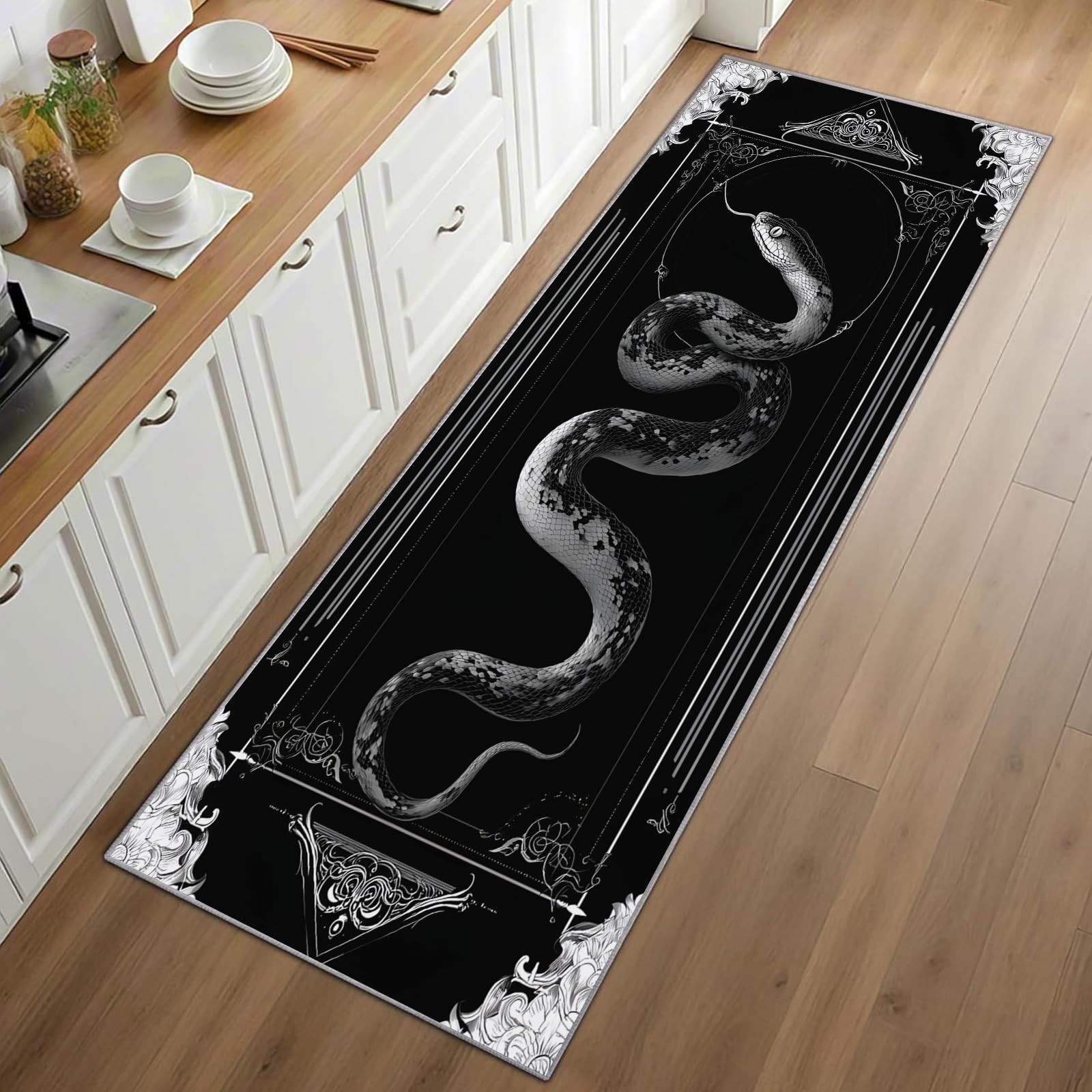Snake Print Runner Rug Black B - đánh giá và giá Commercial Kitchen Background